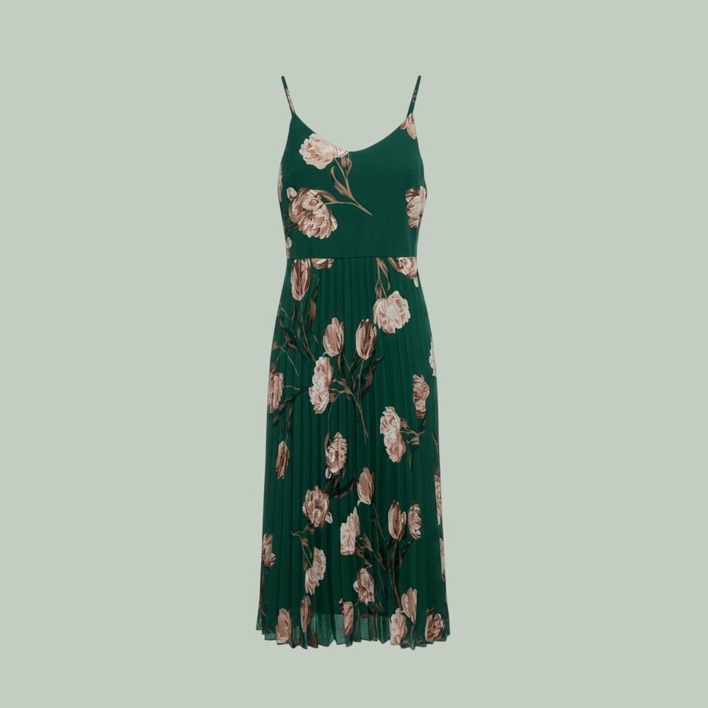 Cottagecore Dark Floral Romantic Pleated Cami Midi Dress Women S Green A New Day